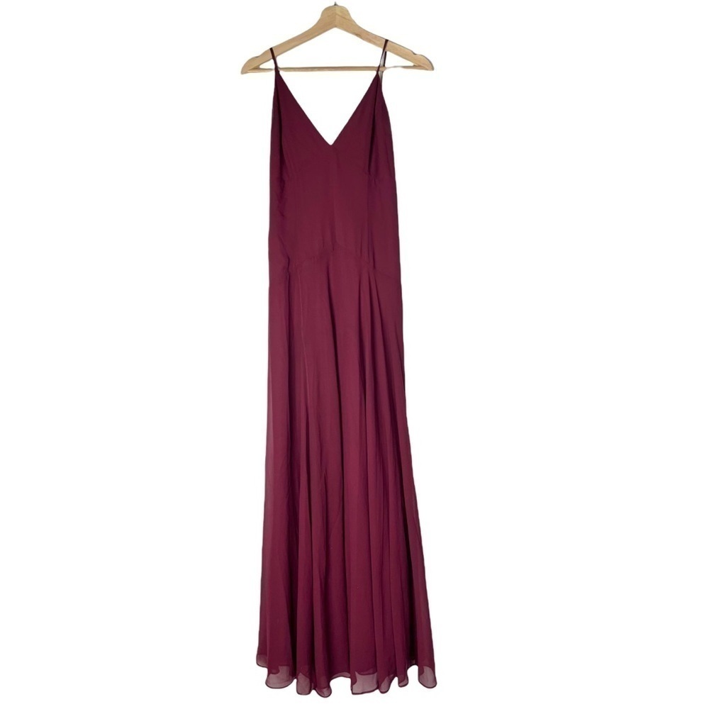 Lulu's Burgundy Wine Red V-Neck Chiffon Maxi Dress S